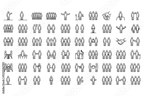 Business icon set: vector doodle web design collection of people, money, phone, computer, and home symbols for internet and mobile finance