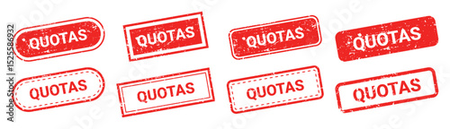 Set of red grunge rubber stamps with text QUOTAS isolated on transparent background. Global trade bans, government restrictions, USA tariffs, financial blockade, economic war, political conflicts