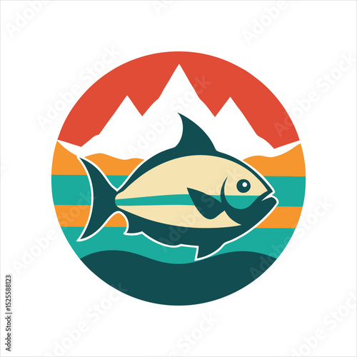 Mountain and Triggerfish Silhouette Vector Logo