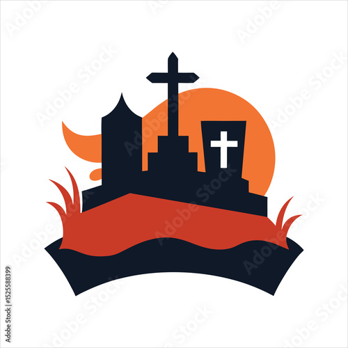 Old Cemetery Silhouette Scene in Vector Style
