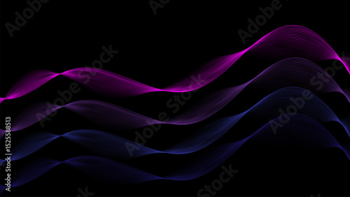 Abstract background, smooth wavy lines on a black background. Vector illustration