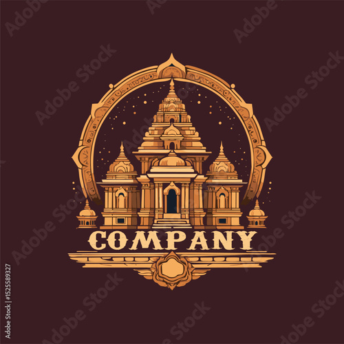 vintage emblem logo design of hindu temple. editable and ready to use