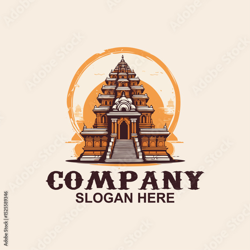 vintage emblem logo design of hindu temple. editable and ready to use