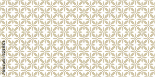Vector seamless pattern in oriental style. Simple gold and white geometric floral ornament. Abstract golden background. Elegant texture with small flower shapes, tiles. Repeating luxury geo design