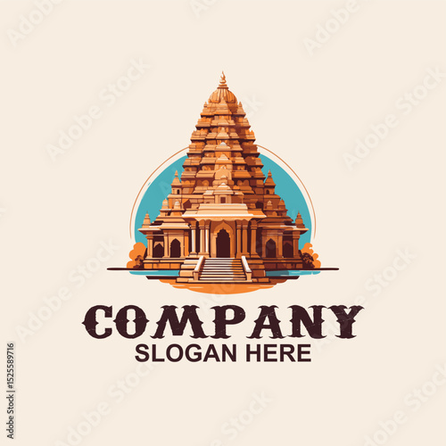 vintage emblem logo design of hindu temple. editable and ready to use