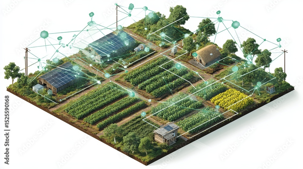 Fototapeta premium Diverse Agricultural Setup with Blockchain for Supply Chain Efficiency