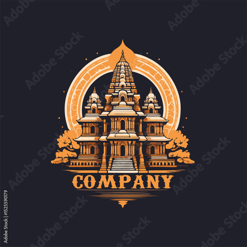 vintage emblem logo design of hindu temple. editable and ready to use