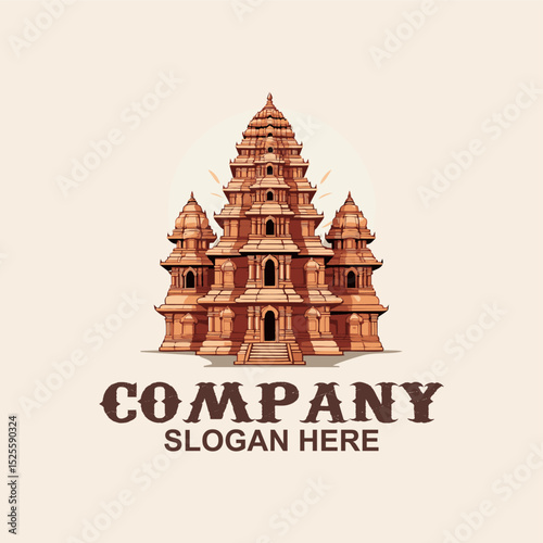 vintage emblem logo design of hindu temple. editable and ready to use