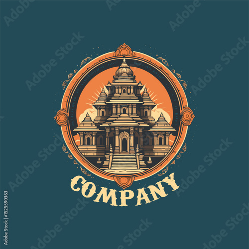 vintage emblem logo design of hindu temple. editable and ready to use