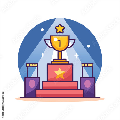  Vector Award Podium with Trophy and Spotlight