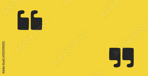 Doodle quotation mark. Hand drawn comma set for speech bubble. Vector crayon apostrophe icon for conversation. Sketch scribble sign. Punctuation symbol on yellow background. Perfect for modern