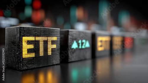 ETF: Exchange-Traded Fund, diversification, Hand of robotic holding Glowing ETF in light bulb on big data processing, investment, innovation and technology.