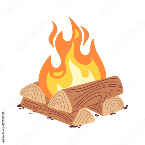 Cozy campfire stacked logs cartoon