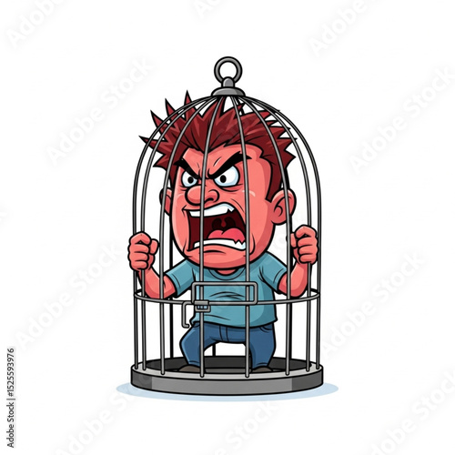 Angry man in cage. vector