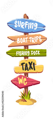 Beach location signpost cartoon design