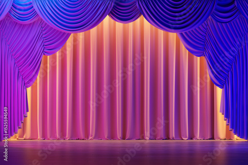 Theatre stage with velvet curtains. Background for concert, theater, party, dance template.