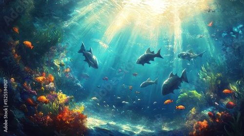 Wallpaper Mural Underwater Paradise: Vibrant Coral Reef with Sunbeams Torontodigital.ca