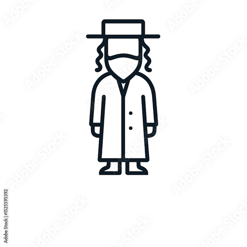 Orthodox Jewish man line icon in traditional attire with hat and sidelocks representing cultural or religious identity