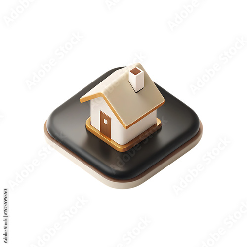 3d render of a modern house icon on dark background