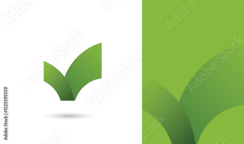 green eco friendly check mart tick icon vector illustration symbol, sustainable natural certified plant based go green organic bio logo and background banner template