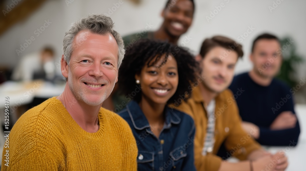 Fototapeta premium A group of diverse, friendly faces gathered for the photorealistic image, capturing a shared moment of camaraderie and connection in a close-up, warm and vibrant setting.