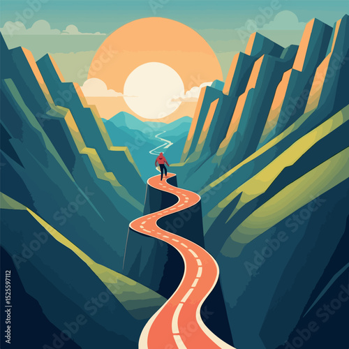 Path to the horizon: A lone figure walks toward the sunrise.