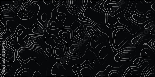 Abstract topographic pattern with flowing contour lines creating a dynamic and textured monochrome design on a dark background suitable for various applications.