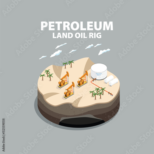 Oil Energy: Onshore Operations Land Oil Rig in Isometric graphic