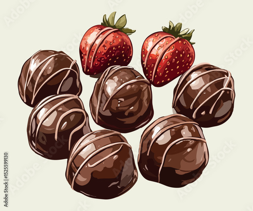 Drawn praline strawberry in chocolate