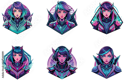 Neon Cyberpunk Anime Girl Futuristic Vector Character Design for Trendy T-Shirts and Digital Art