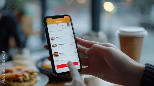 Ordering food online with mobile app for delivery or takeout burger and pizza fast food restaurant search