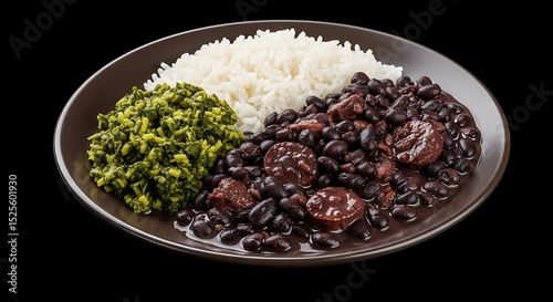 Brazilian Feijoada with Rice and Collard Greens A Hearty and Traditional Dish of Black Beans and Pork Stew Culinary Heritage
