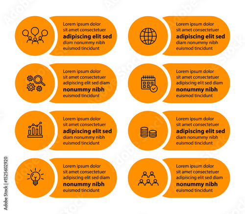 8 steps infographic template with 8 options. Flowchart that can be used for business report, data visualization and presentation. Timeline infographic elements vector illustration.