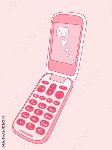 Pink retro flip phone vector illustration