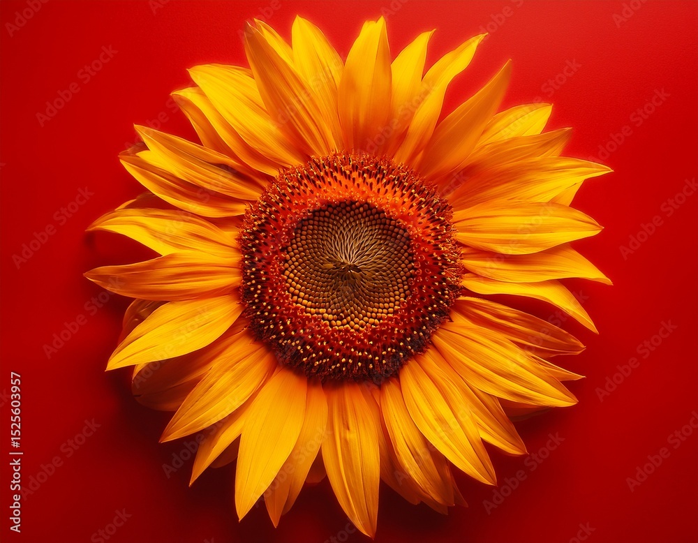 Obraz premium sunflower blooms against a vibrant red background in a bold artistic display of color and beauty