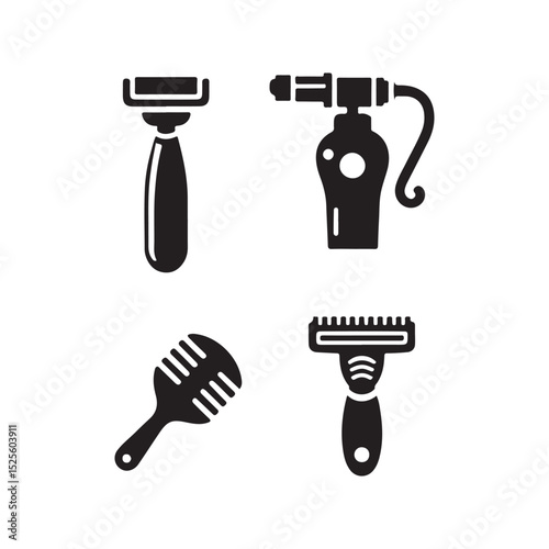 Vector Illustration of Grooming Tools.This black and white vector graphic depicts various grooming tools.