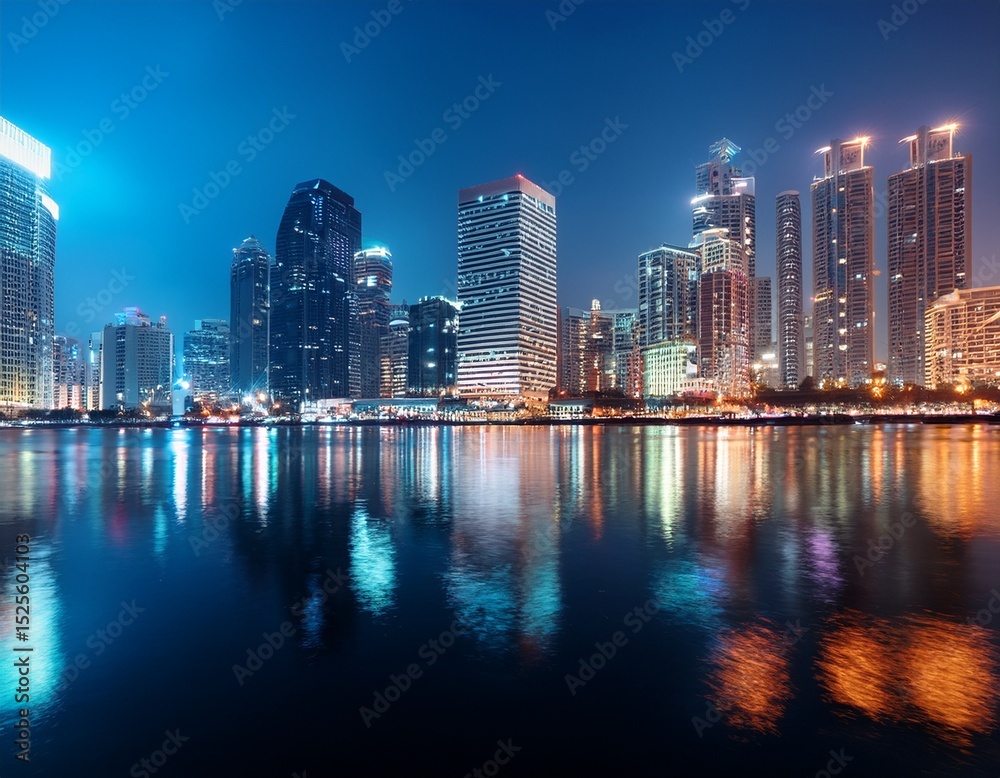 Fototapeta premium city lights reflecting on water at night