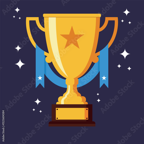 winner trophy with blue ribbon