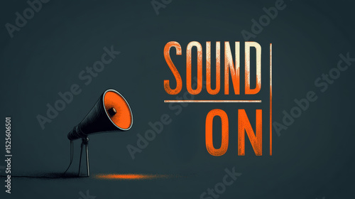 Megaphone making sound on with light coming out from it, concept of announcement, warning, or alert
