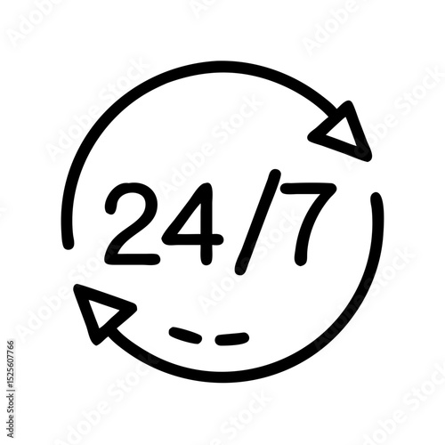 24/7 service icon representing continuous availability with arrows  