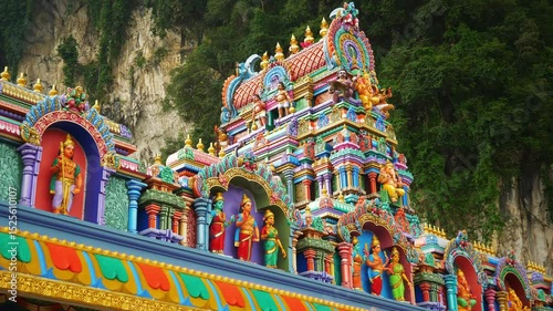 day time kuala lumpur tourist famous mountain temple front decoration slow motion panorama 4k malaysia