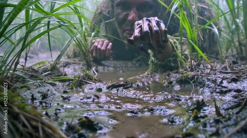 Rotten Zombie Hand in Dark Wet Forest, Cinematic Horror