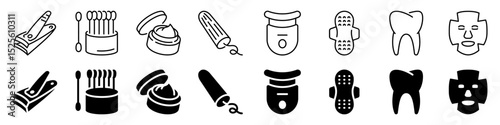 Hygiene and grooming icon set. Linear and silhouette style.