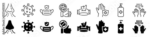 Laundry and home cleaning icon set. Linear and silhouette style.
