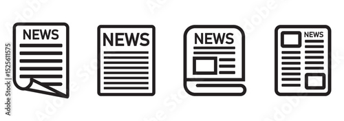 Newspaper and media outline icons set – flat, line, journalism and press symbols
