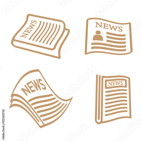 Newspaper icon outline collection in black and on white background