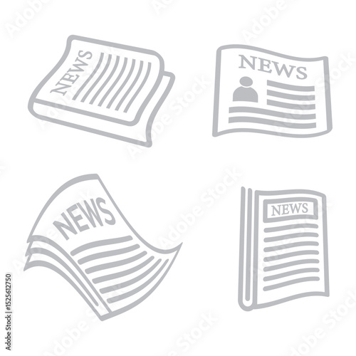 Newspaper icon outline collection in black and on white background
