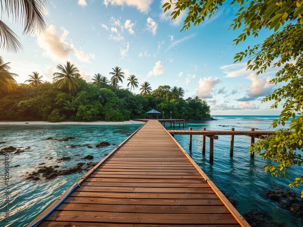 Fototapeta premium Tropical Wooden Pier, Tranquil Escape