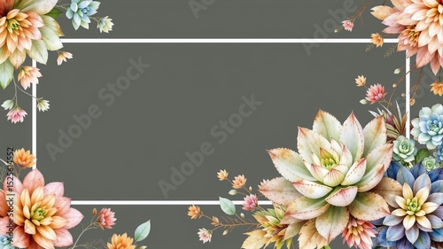 Watercolor Succulent Floral Frame - Abstract Flower Pattern Background Design