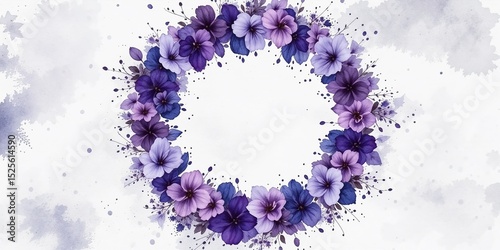 Watercolor Violet Wreath - Indigo & Periwinkle Hues